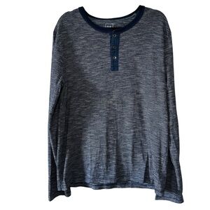 GAP Men's Heathered Navy Long Sleeve Henley Knit Casual 100% Cotton Shirt- Large